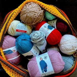 Estate Sale Bundle!  Yarn, knitting & crochet needles in a handmade sack💕